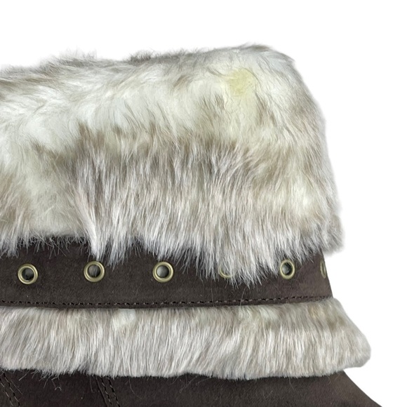 CATERPILLAR CAT BOISTEROUS FAUX FUR CAFE BROWN SUEDE WEDGE WINTER BOOTIES BOOTS - Picture 12 of 15